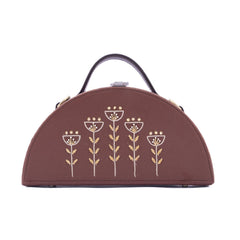 Tropical tan semi circle wedding hand embroidered clutch bag for women