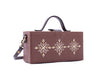 Image of Aztec tan hand embroidered designer clutch bag for women