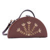 Image of bloom tan hand embroidered semi circle crossbody clutch bag