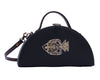 Image of Matsya black hand embroidered semi circle clutch bag