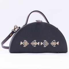 Mayari black semi circle hand embroidered wedding clutch bag for women