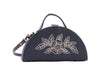 Image of Phool black crossbody semi circle hand embroidered clutch bag for women