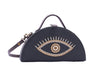 Image of Evil eye semi circle hand embroidered crossbody clutch bag