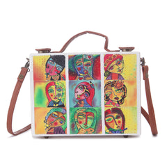 buy online hand painted bags, painted traveling bag, abstract hand painted sling bag 