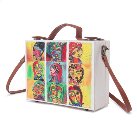 buy online hand painted bags, painted traveling bag, abstract hand painted sling bag