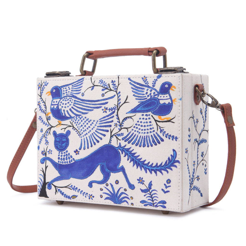 buy online hand painted bags, painted traveling bag, abstract hand painted sling bag