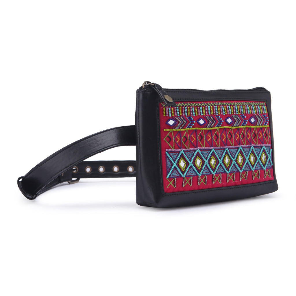 order online Pink Dhaka embroidered belt bag- gonecase.in