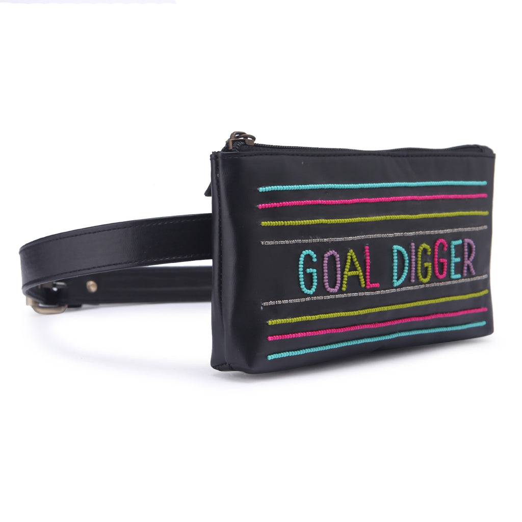 Order online Goal digger Black Hand Embroidered Waist Belt Bag- gonecase.in