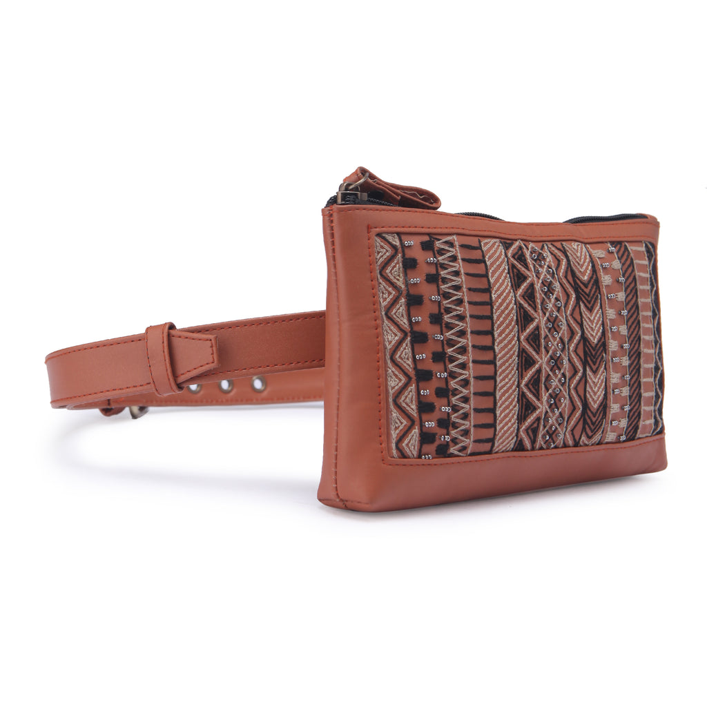 Order online Brown Dhaka Embroidered Belt Bag- gonecase.in