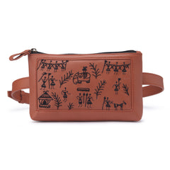 Warli art Hand Embroidered waist belt bag for women