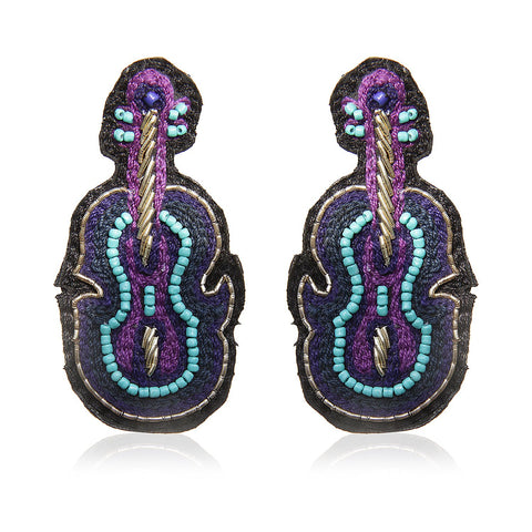 Sitar Blue Embroidered Earrings ,Earrings, gonecasestore - gonecasestore