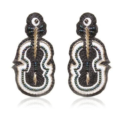 Sitar Black Embroidered Earrings ,Earrings, gonecasestore - gonecasestore