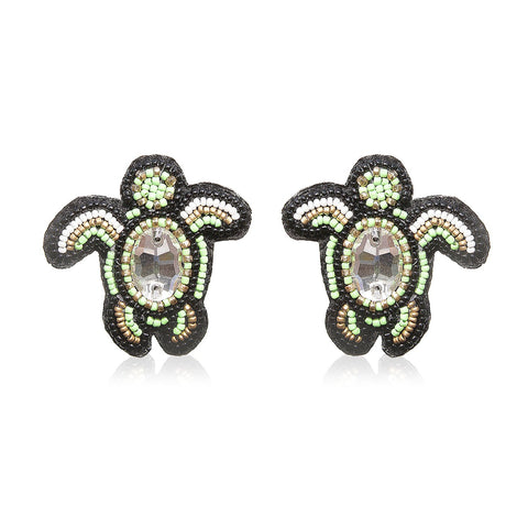 Turtle Green Embroidered Earrings ,Earrings, gonecasestore - gonecasestore