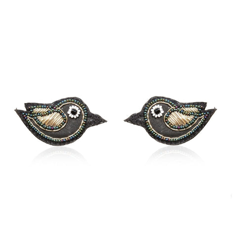 Little Black Bird Embroidered Earrings ,Earrings, gonecasestore - gonecasestore