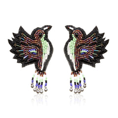 Green Bird Embroidered Earring
