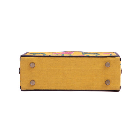 Pichwai yellow hand painted clutch bag by gonecase