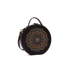 Round mandala hand embroidered sling bag
