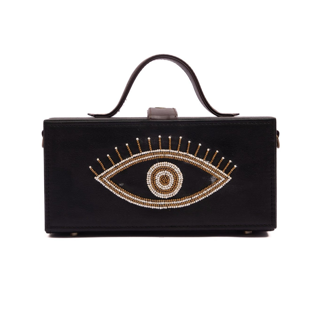 Turkish evil eye hand embroidered gold clutch bag by gonecase