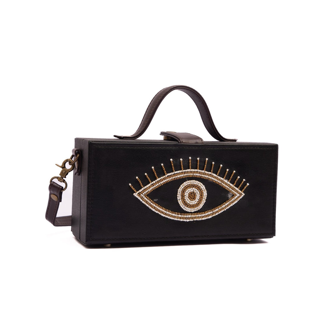 Turkish evil eye hand embroidered gold clutch bag by gonecase