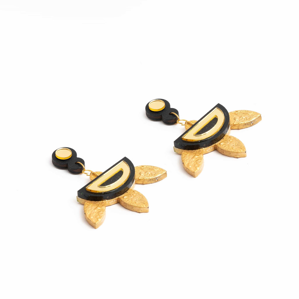 Hand Painted Gold And Black Studs ,Earrings, gonecasestore - gonecasestore