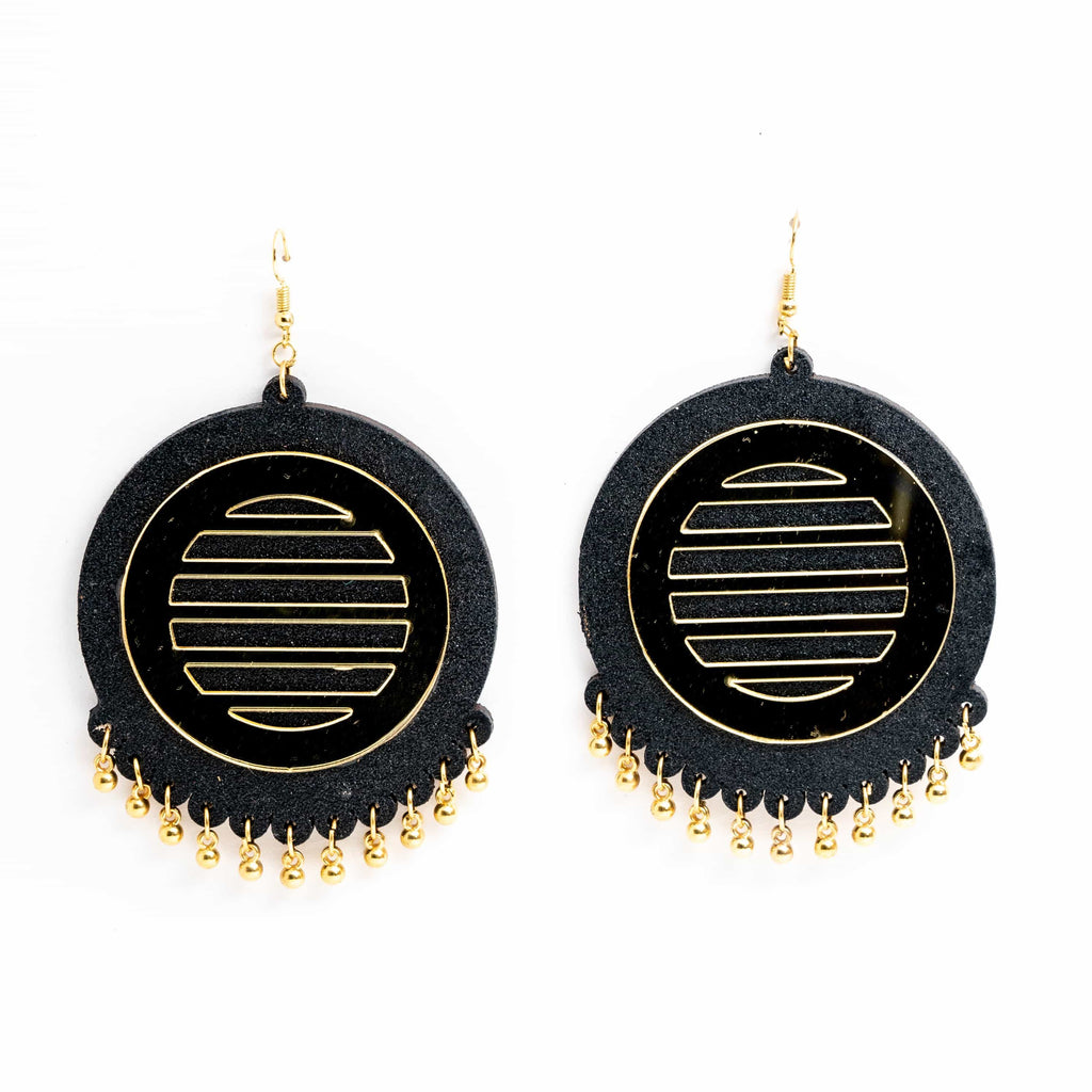 Black and Gold Hand painted earring ,Earrings, gonecasestore - gonecasestore