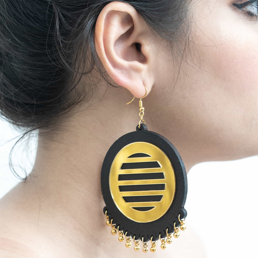 Black and Gold Hand painted earring ,Earrings, gonecasestore - gonecasestore