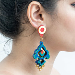 Blue wooden Hand painted Earring