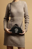 Image of Birdie semi circle black hand embroidered clutch bag