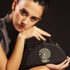 Image of Birdie semi circle black hand embroidered clutch bag