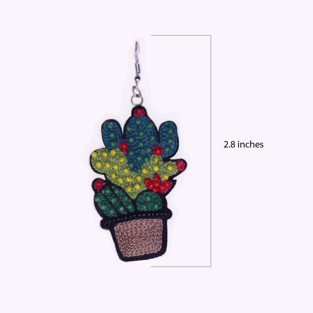 Cactus Embroidered Handmade Earrings ,Earrings, gonecasestore - gonecasestore