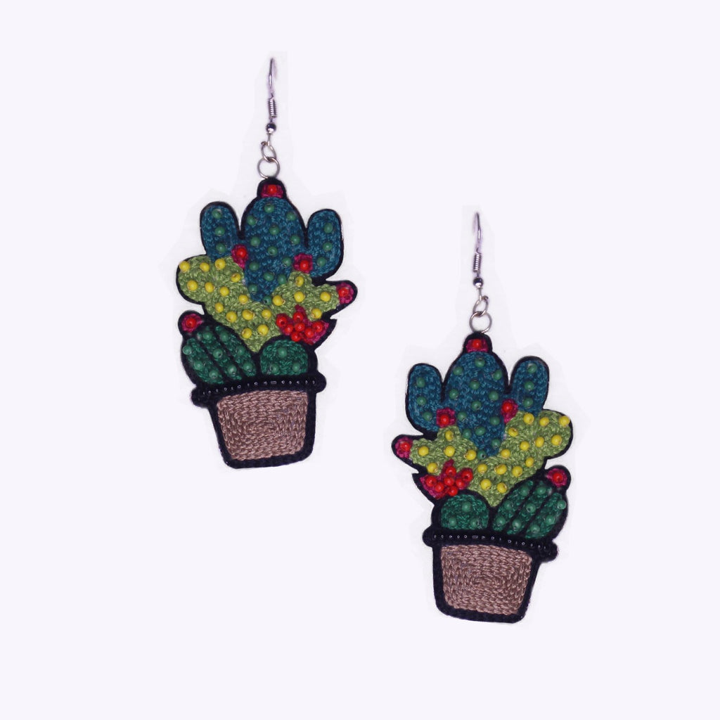 Cactus Embroidered Handmade Earrings ,Earrings, gonecasestore - gonecasestore