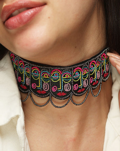 Face Hand Embroidered Choker by gonecase