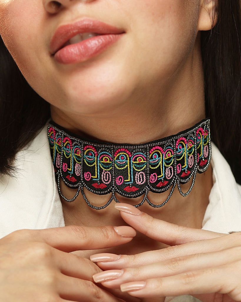 Face Hand Embroidered Choker by gonecase