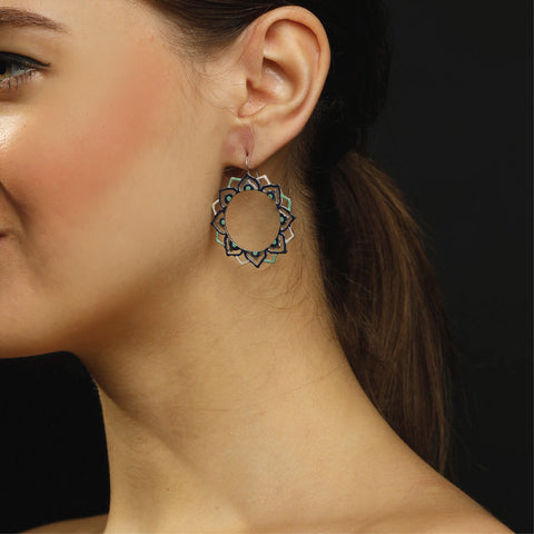 Order online Mandala hand painted sterling silver earrings- gonecase.in