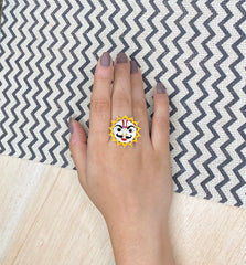 Sun Hand Painted Sterling Silver Ring